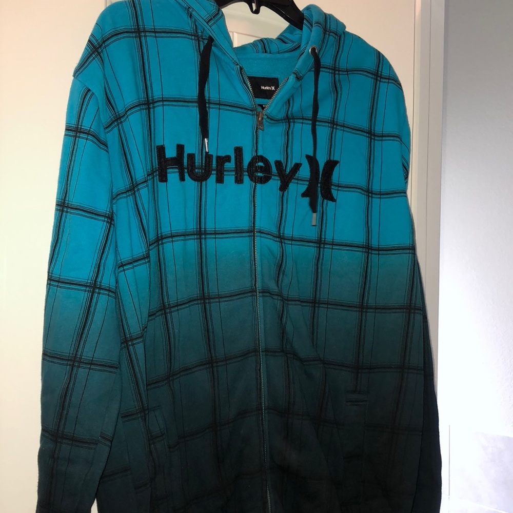 Mens XL Hurley zip up hoodie jacket blue black gradient ombre